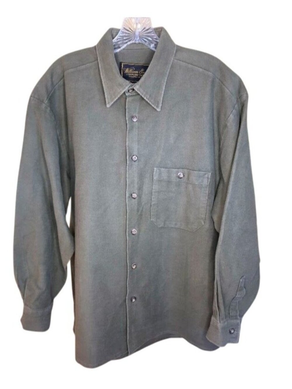 Vintage William Evans Mens L Moleskin Shirt Made England Olive Green England